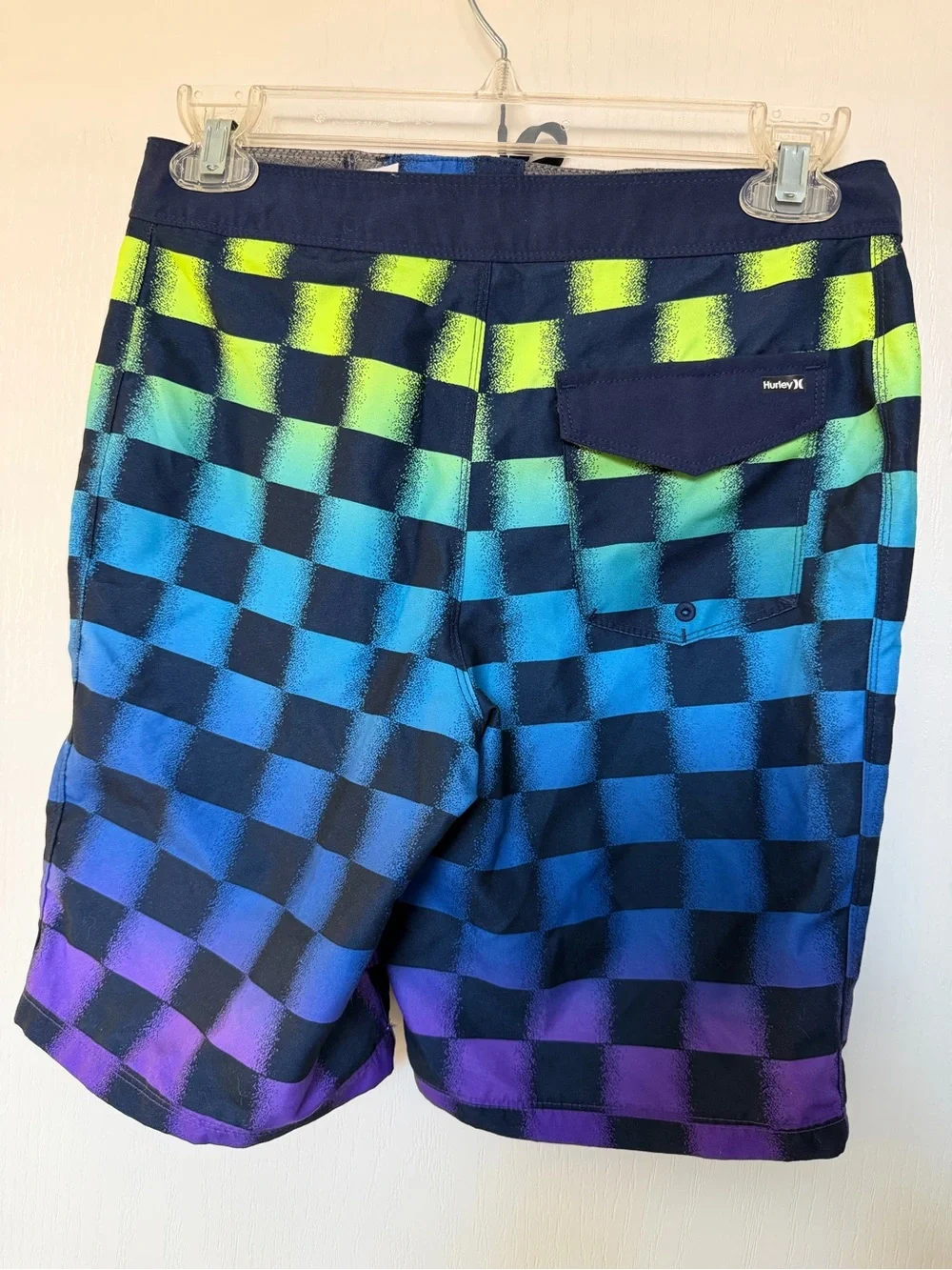 Hurley Boys Gradient Checkerboard Swim Trunks in Blue/Green/Purple